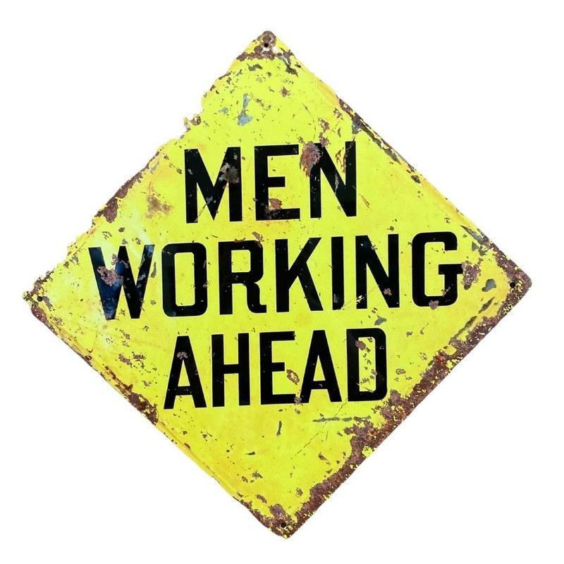 Scarthingwell Men Working Ahead Sign Metal Yellow Wall Mounted - 20cm