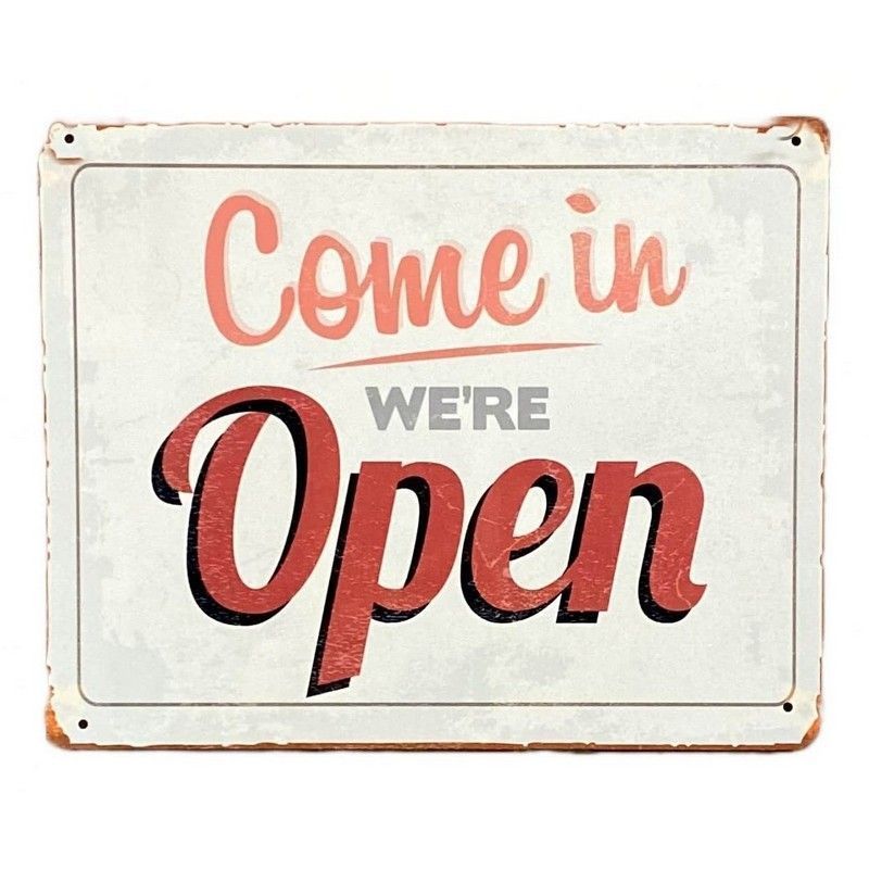 Scarthingwell Vintage Come In We're Open Sign Metal Wall Mounted - 25cm