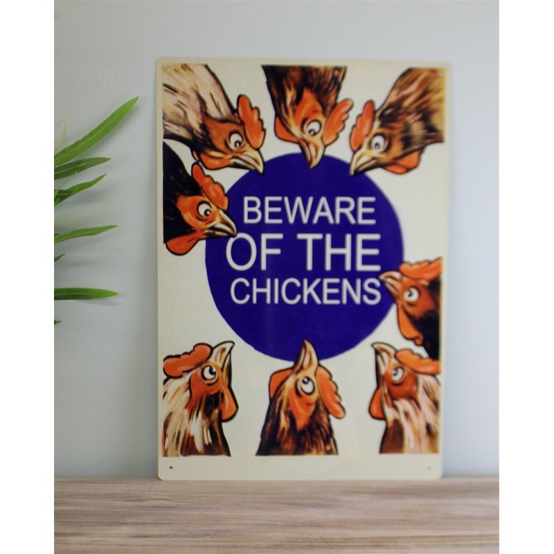 Scarthingwell Vintage Beware Of The Chickens Sign Metal Wall Mounted - 40cm