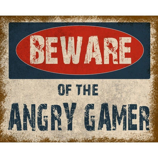 Scarthingwell Vintage Beware Of The Angry Gamer Sign Metal Wall Mounted - 27cm