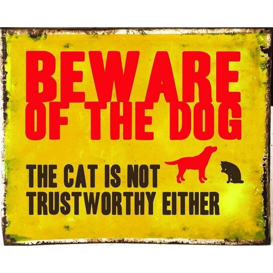 Scarthingwell Vintage Beware Of The Dog Sign Metal Wall Mounted - 27cm