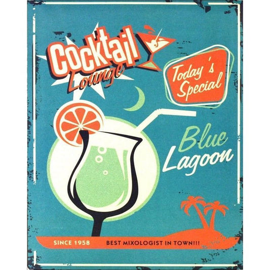 Scarthingwell Vintage Blue Lagoon Cocktail Lounge Sign Metal Wall Mounted - 42cm