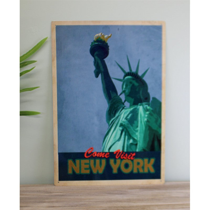 Scarthingwell Vintage Come Visit New York Sign Metal Wall Mounted - 42cm