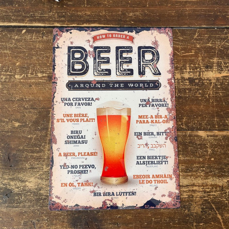 Scarthingwell Vintage How To Order A Beer Around The World Sign Metal Wall Mounted - 42cm