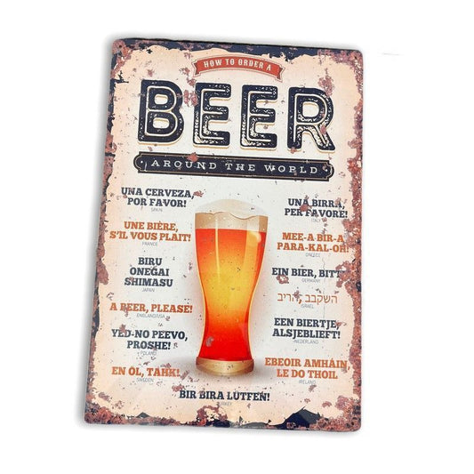 Scarthingwell Vintage How To Order A Beer Around The World Sign Metal Wall Mounted - 42cm