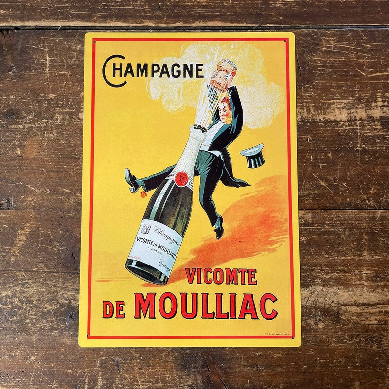 Scarthingwell Vintage Champagne Vicomte De Moulliac Sign Metal Wall Mounted - 42cm