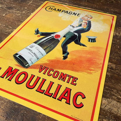 Scarthingwell Vintage Champagne Vicomte De Moulliac Sign Metal Wall Mounted - 42cm