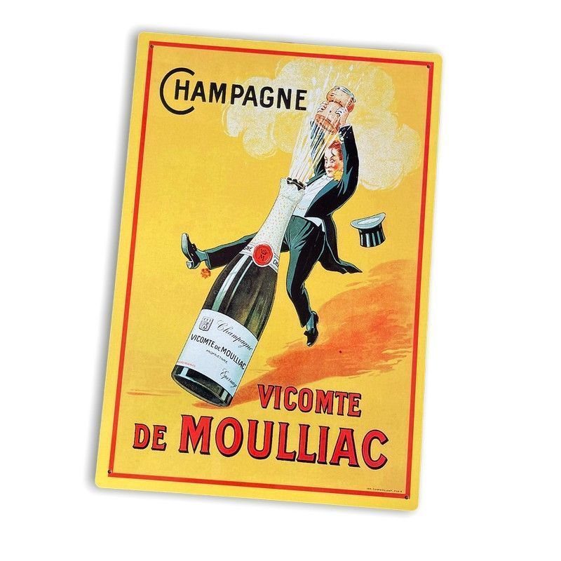 Scarthingwell Vintage Champagne Vicomte De Moulliac Sign Metal Wall Mounted - 42cm