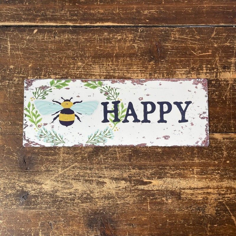 Scarthingwell Vintage Bee Happy Sign Metal Wall Mounted - 42cm