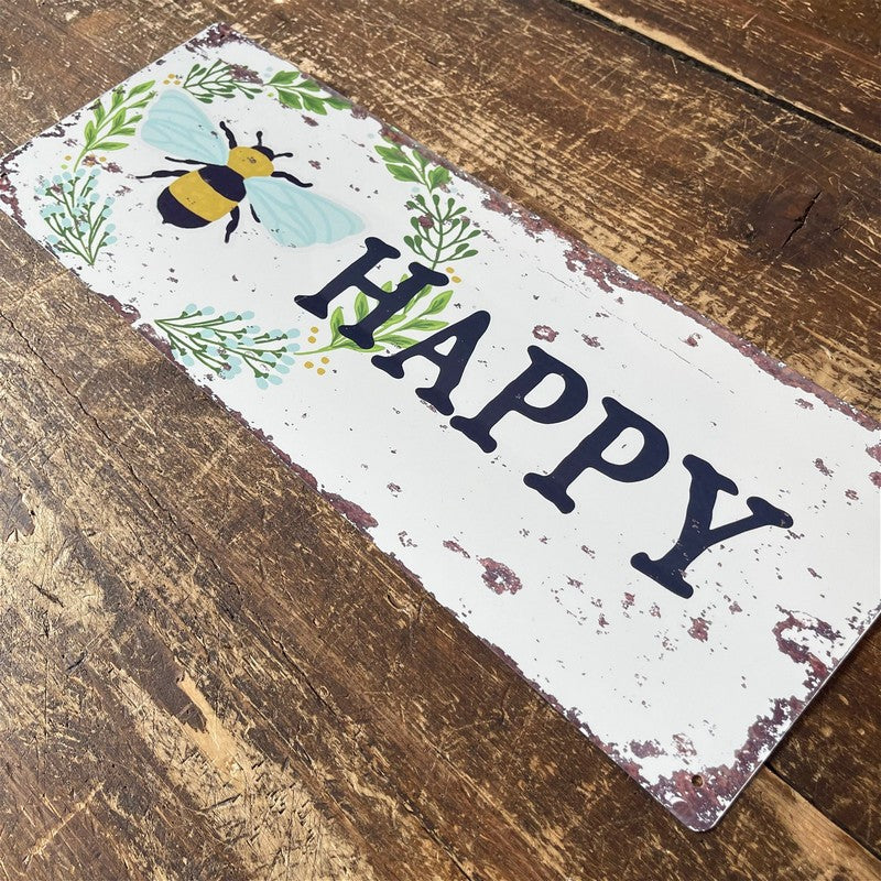 Scarthingwell Vintage Bee Happy Sign Metal Wall Mounted - 42cm