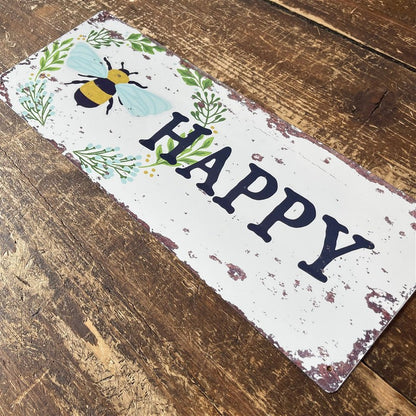 Scarthingwell Vintage Bee Happy Sign Metal Wall Mounted - 42cm