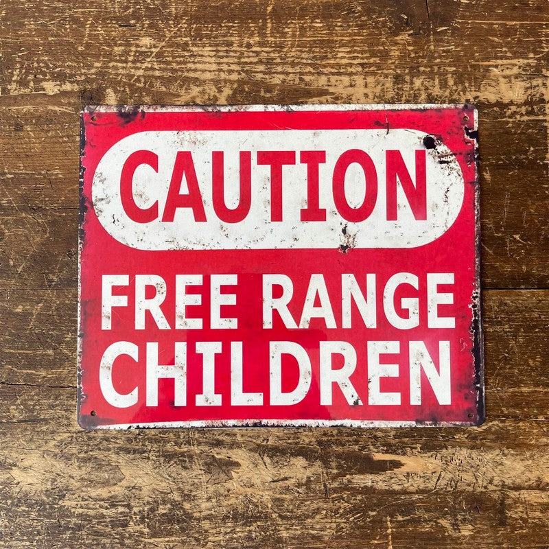 Scarthingwell Vintage Caution Free Range Children Sign Metal Wall Mounted - 27cm