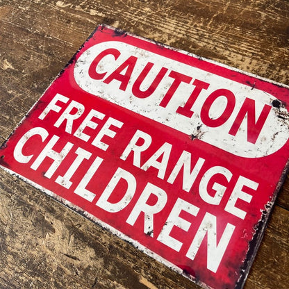 Scarthingwell Vintage Caution Free Range Children Sign Metal Wall Mounted - 27cm