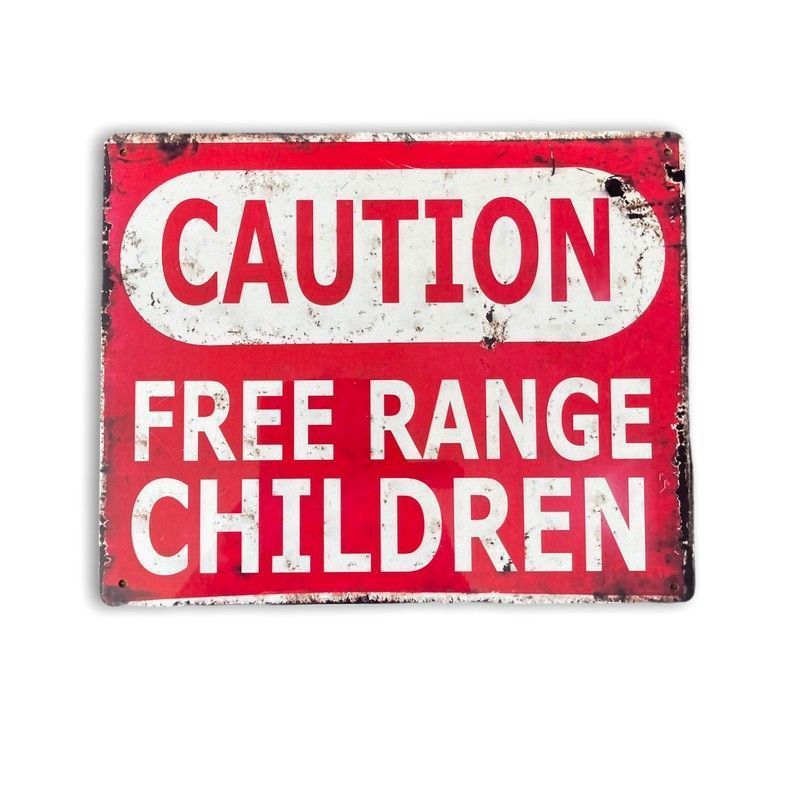 Scarthingwell Vintage Caution Free Range Children Sign Metal Wall Mounted - 27cm