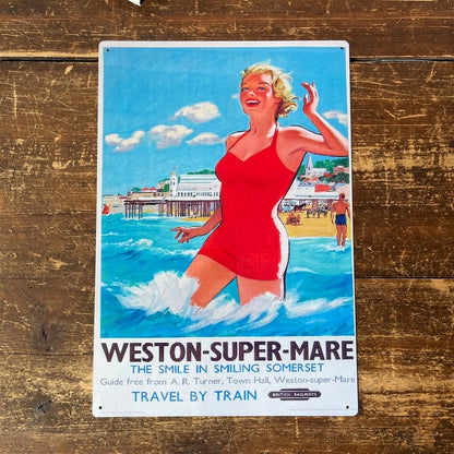 Scarthingwell Vintage British Railways Weston-Super-Mare Sign Metal Wall Mounted - 42cm