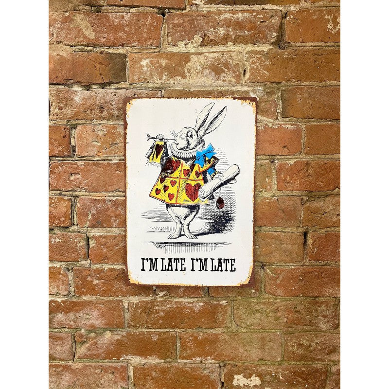 Scarthingwell Alice in Wonderland I'm Late Sign Metal Wall Mounted - 28cm