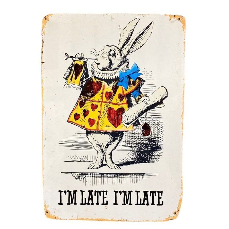 Scarthingwell Alice in Wonderland I'm Late Sign Metal Wall Mounted - 28cm