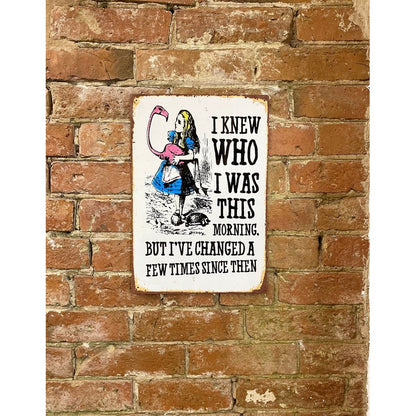 Scarthingwell Alice in Wonderland I Knew Who I Was, But I've Changed Sign Metal Wall Mounted - 28cm