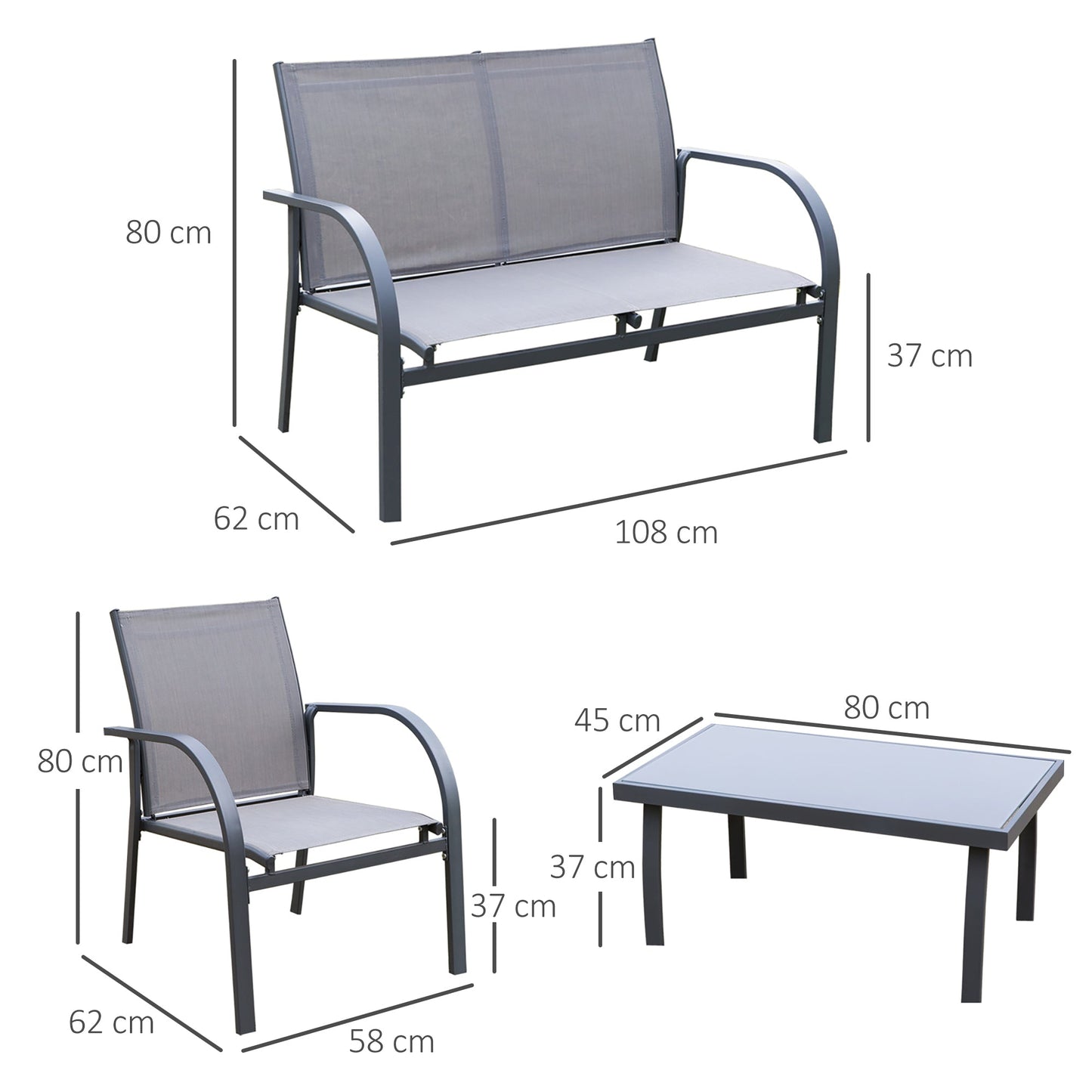 4-Piece Curved Steel Outdoor Furniture Set w/ Loveseat