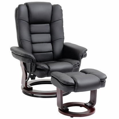 Manual Recliner and Footrest Set PU Leather Leisure Lounge Chair Armchair with Swivel Wood Base