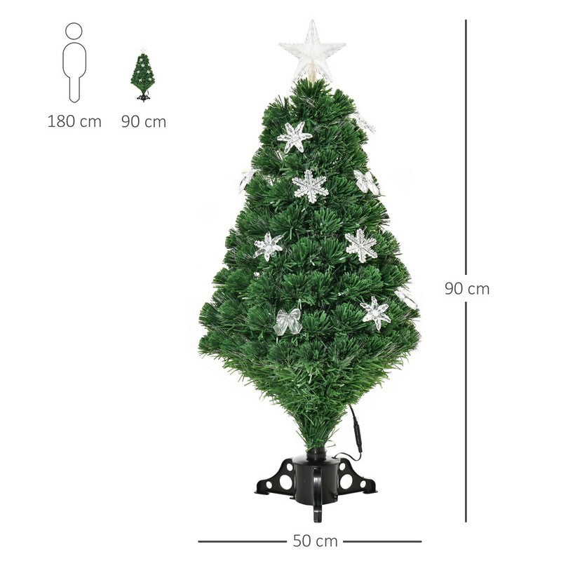 3 Foot Prelit Artificial Christmas Tree Fiber Optic LED Light Holiday Home Xmas Decoration Tree with Foldable Feet