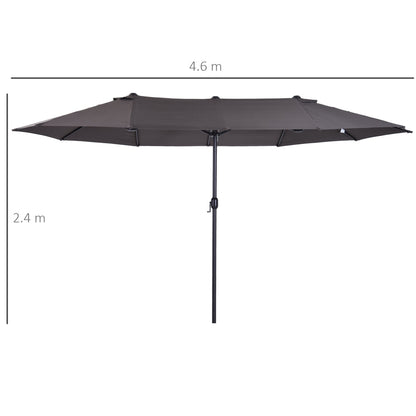 4.6m Garden Parasol Double-Sided Sun Umbrella Patio Market Shelter Canopy Shade Outdoor Grey