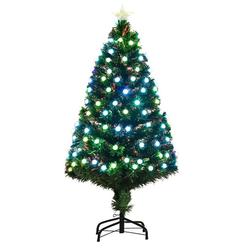 Homcom 5 Foot Pre-Lit Artificial Christmas Tree w/Fibre Optic Decorations LED Light Holiday Home Xmas Decoration Green