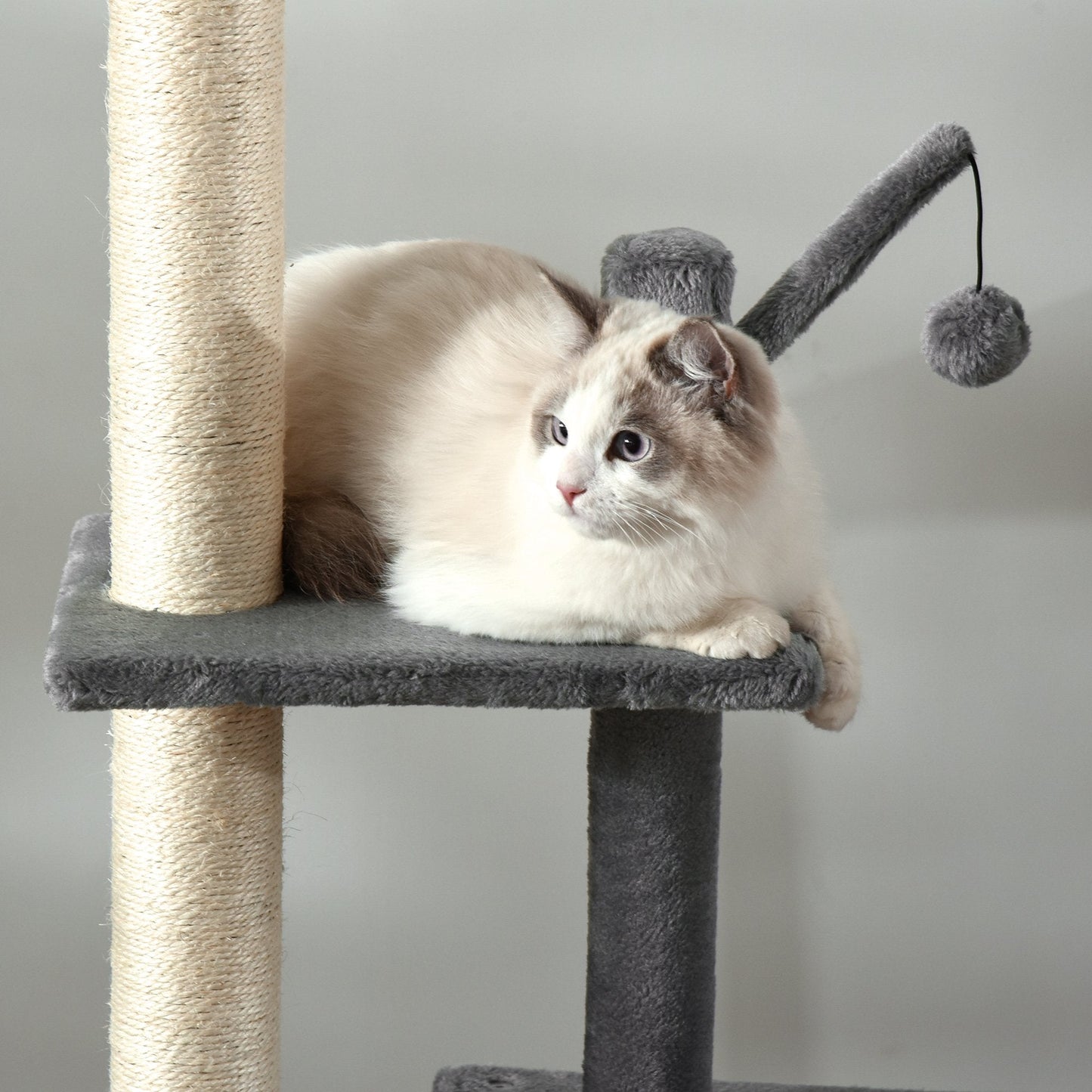 PawHut 230-280cm Huge Cat Tree Tower Ceiling High Multilevel Sisal Light Grey