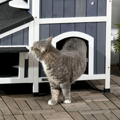 PawHut Wooden Outdoor Cat House with Flower Pot