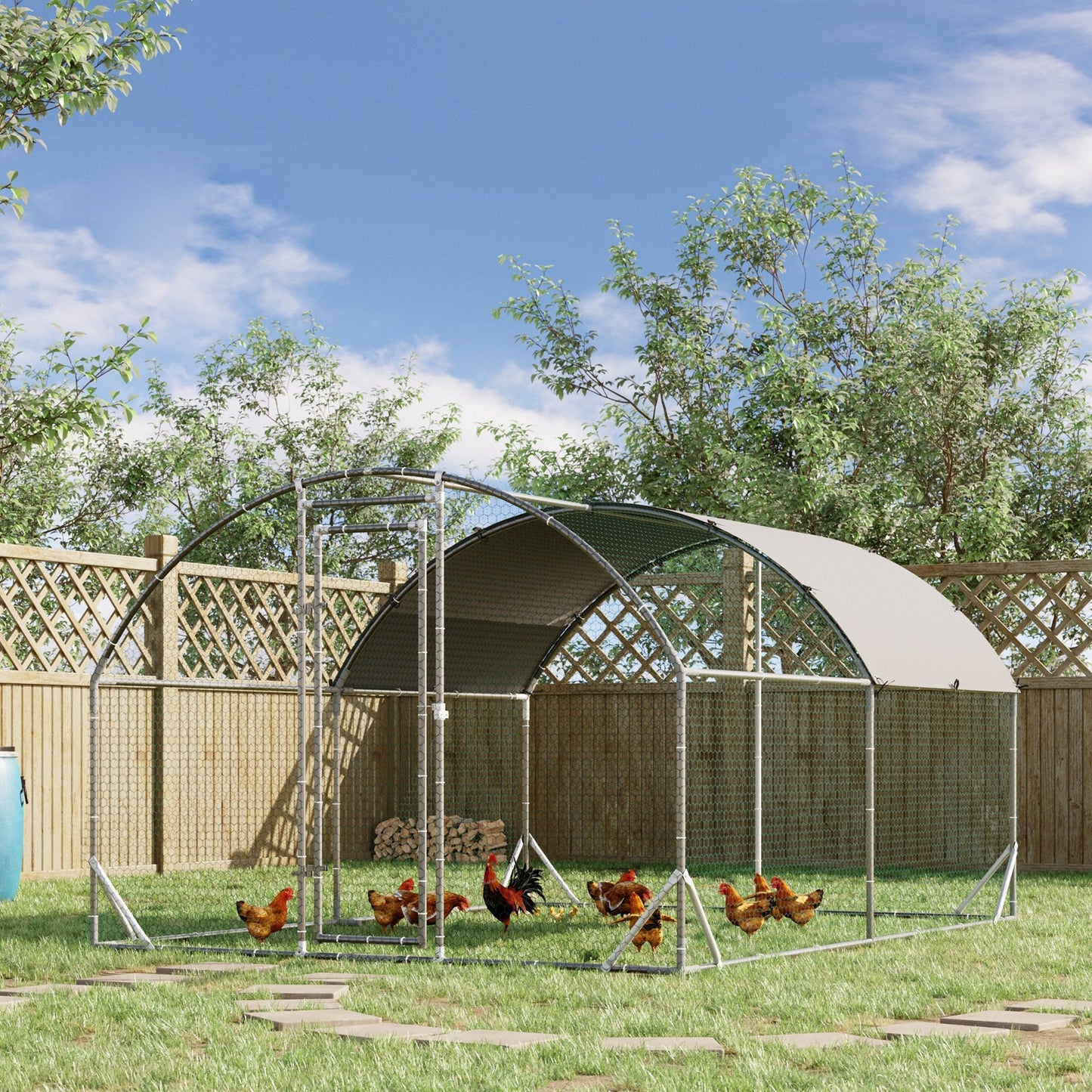 PawHut Walk In Chicken Run Galvanized Chicken Coop Hen Poultry House Cage Rabbit Hutch Pet Playpen Backyard with Water-Resist Cover