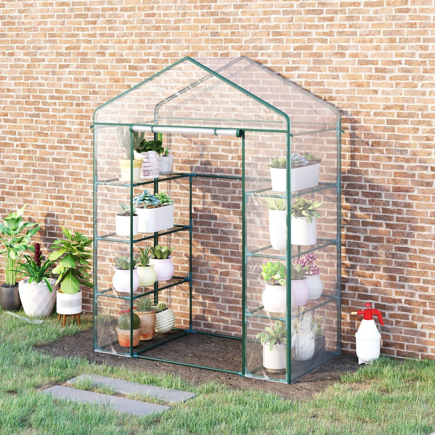 Metal Frame Walk in Grow Herb Plant Portable Greenhouse Transparent 143 L x 73W x 195H cm