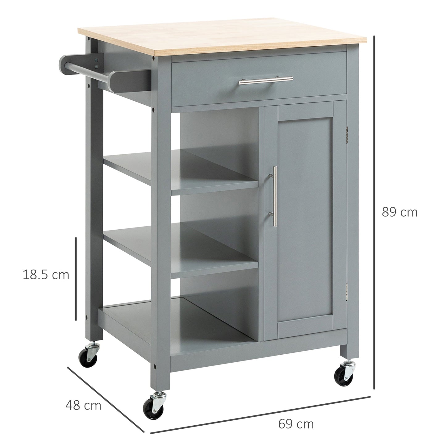 Compact Kitchen Trolley Utility Cart on Wheels with Open Shelf & Storage Drawer for Dining Room