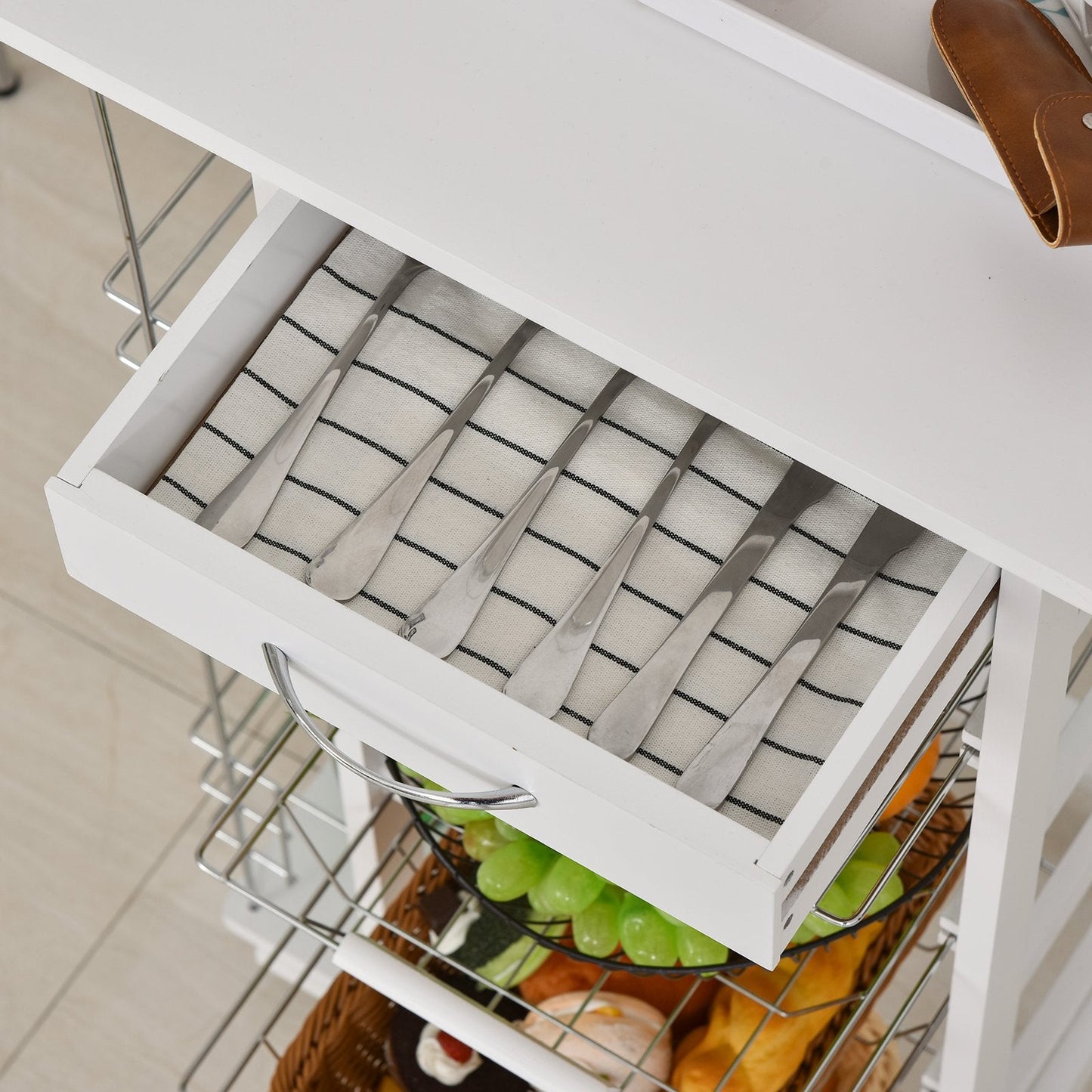 Medium-density fibreboard Multifunction Kitchen Island Trolley White