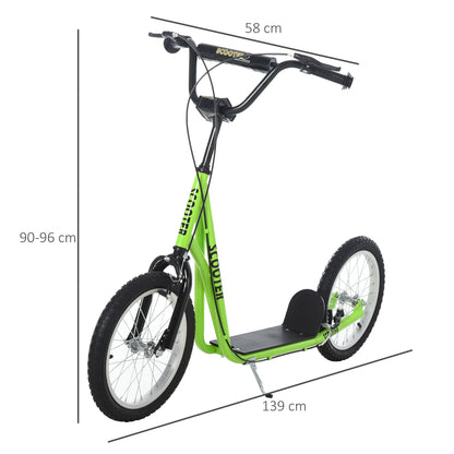 90-96cm Kids Kick Scooter w/ Adjustable Handlebar Inflatable Wheels Brakes Green