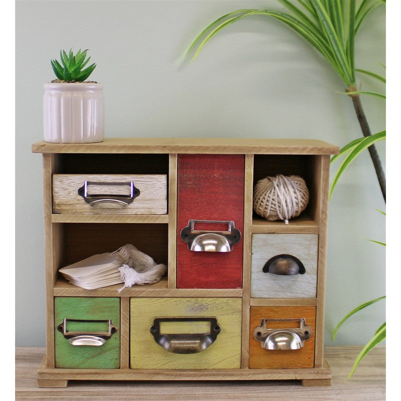 Geko Wood Organiser 6 Drawers 2 Compartments 34cm - Multi Coloured