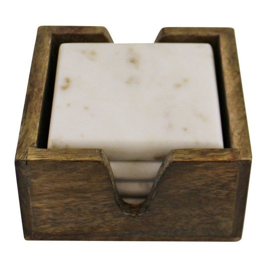 Scarthingwell 4x Coaster Marble & Wood White - 13cm