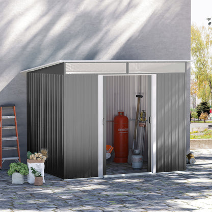 Galvanised 8.5 x 6' Double Door Pent Garden Shed With Ventilation Steel Grey by Steadfast