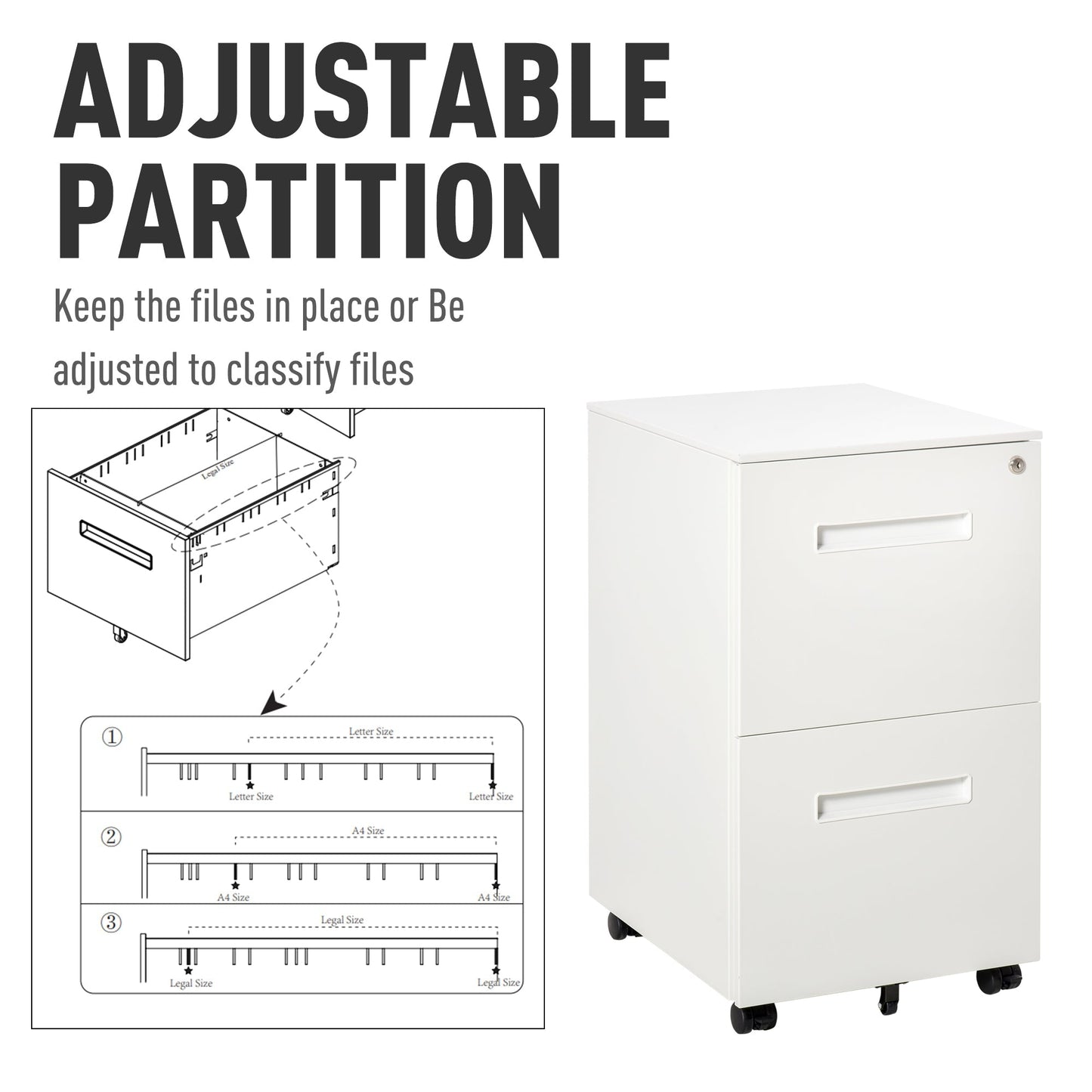 Vinsetto Mobile File Cabinet Home Filing Furniture with Adjustable Partition and Lock