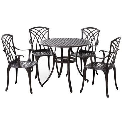 Patio Cast Aluminium 5-Piece Dining Table & 4 Chairs Set Outdoor Garden Furniture