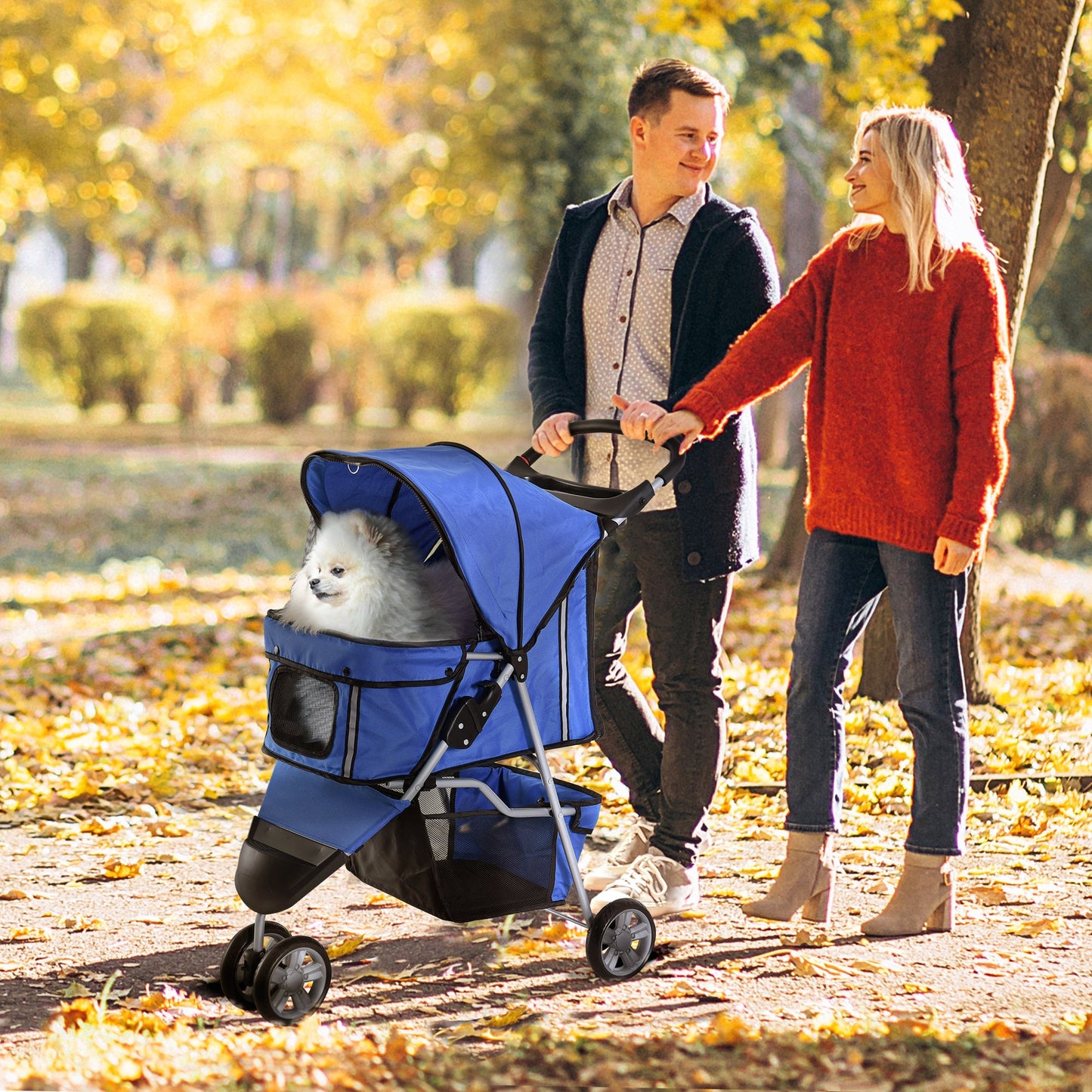 PawHut Pet Travel Stroller Cat Dog Pushchair Trolley Puppy Jogger Carrier Three Wheels for Small Miniature DogsBlue