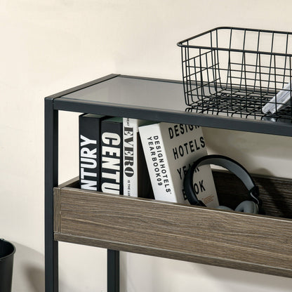 Industrial Style Console Table Sofa Table with Tempered Glass Top and Steel Frame for Living Room Hallway Entrance