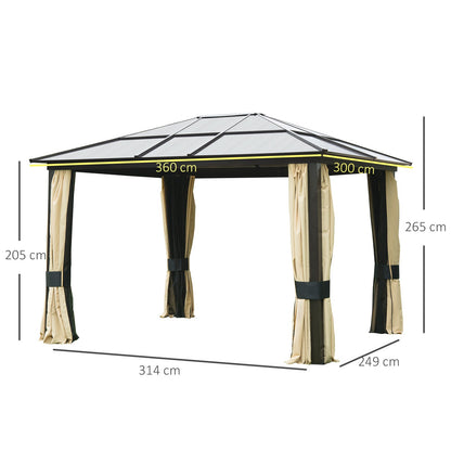 Outsunny 3 X 3.6M Hardtop Gazebo Canopy With Polycarbonate Roof And Aluminium Frame