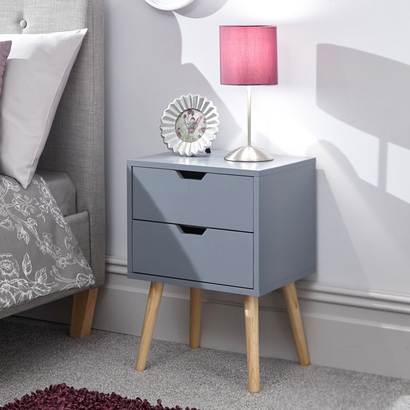 GFW Nyborg Bedside Table Dark Grey 2 Drawers