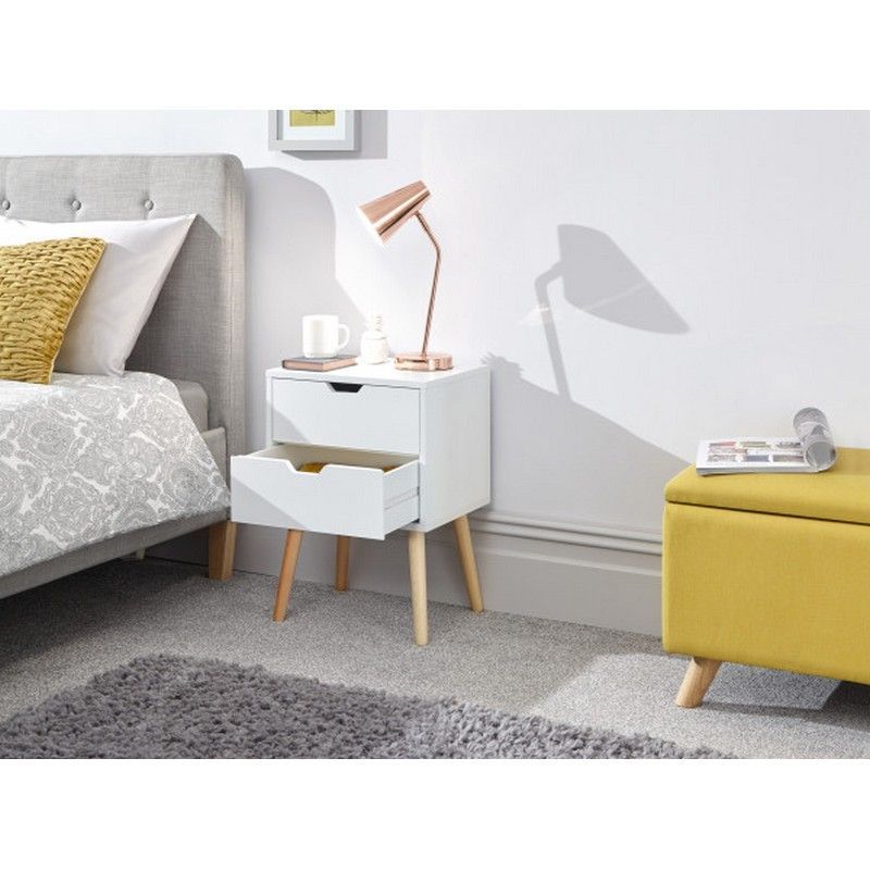 GFW Nyborg Bedside Table White 2 Drawers