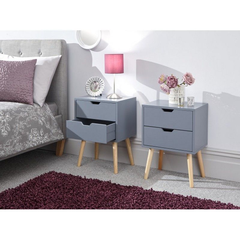 GFW 2 Nyborg Bedside Tables Dark Grey 2 Drawers