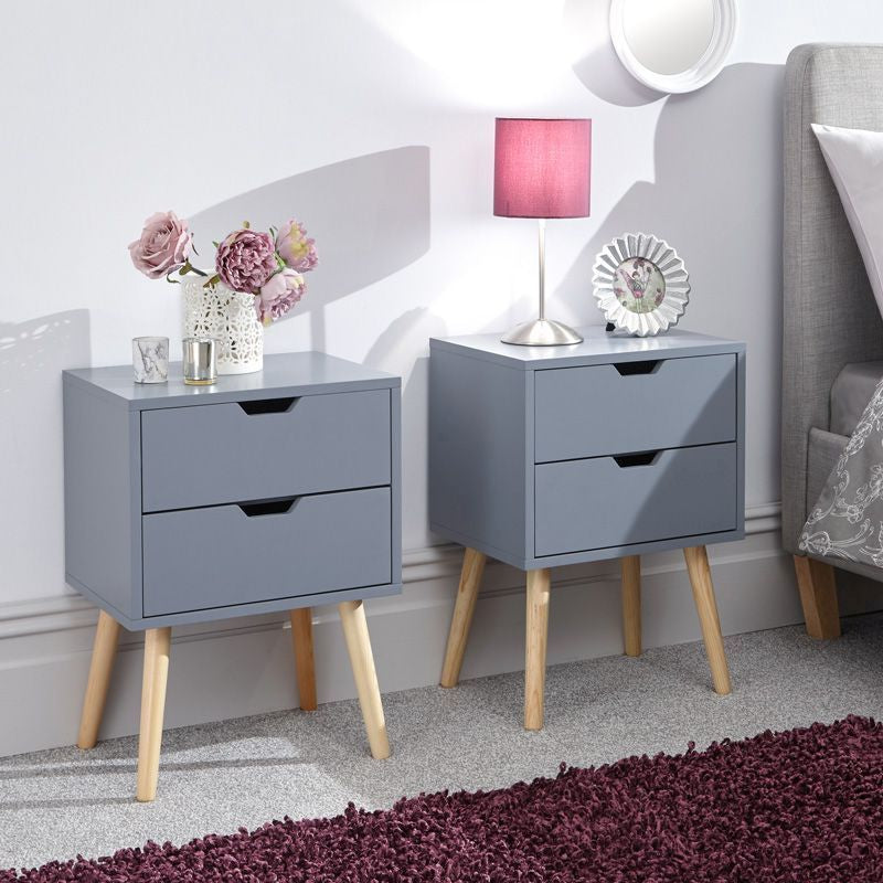 GFW 2 Nyborg Bedside Tables Dark Grey 2 Drawers