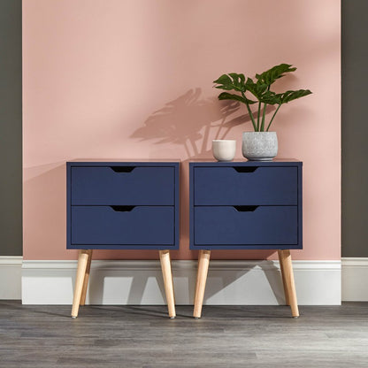 GFW 2 Nyborg Bedside Tables Blue 2 Drawers