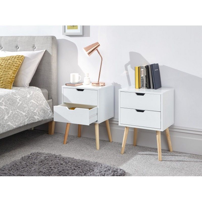 GFW 2 Nyborg Bedside Tables White 2 Drawers