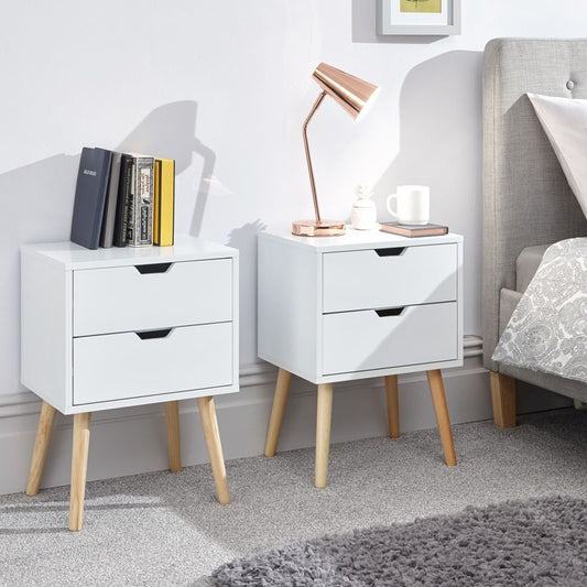 GFW 2 Nyborg Bedside Tables White 2 Drawers