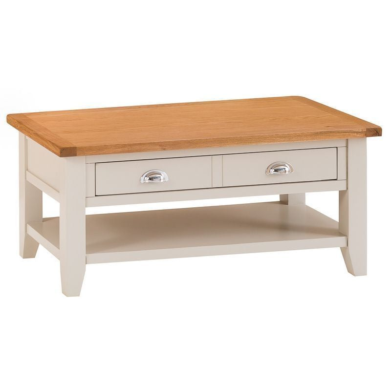 Norfolk Furniture Aurora Mist Coffee Table Oak Light Grey 1 Shelf 1 Drawer